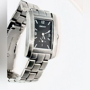 DKNY Men’s Tank Watch Stainless Steel with Black Dial 8.5 inches New Battery